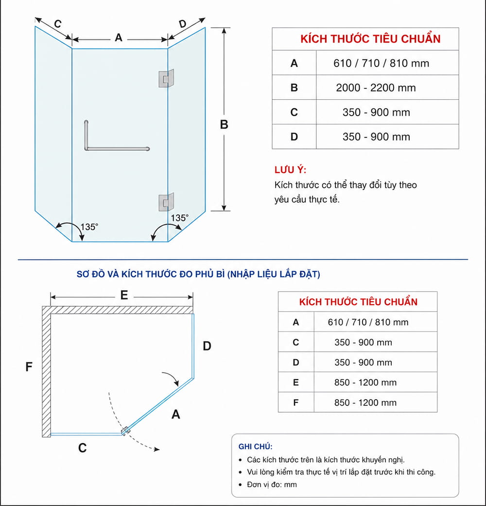 cấu tạo phòng tắm kính 135 độ