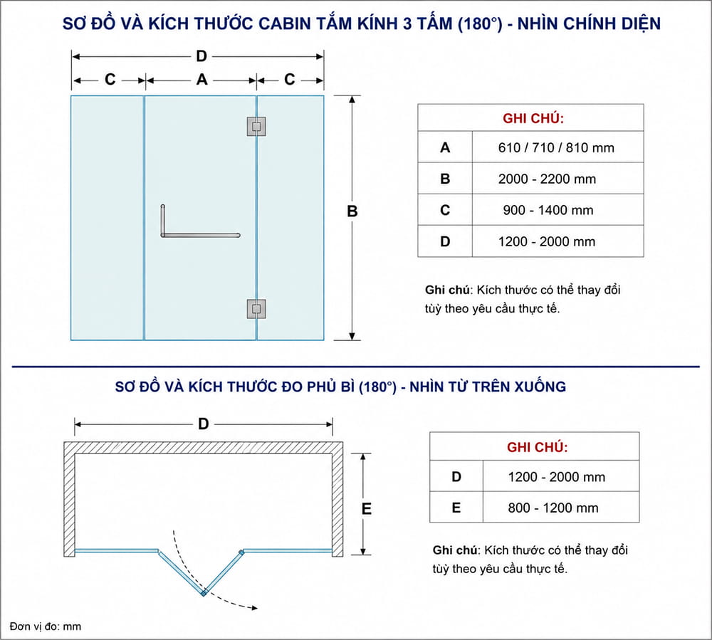 cấu tạo phòng tắm kính 180