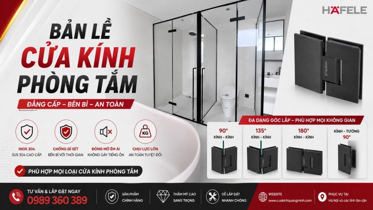 Bản Lề Cửa Kính Phòng Tắm Là Gì? Các Loại Phổ Biến, Cách Chọn & Báo Giá 2026